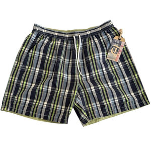 NWT Men's Tailor Vintage Plaid Reversible Swim Trunks XL Green Blue Pink